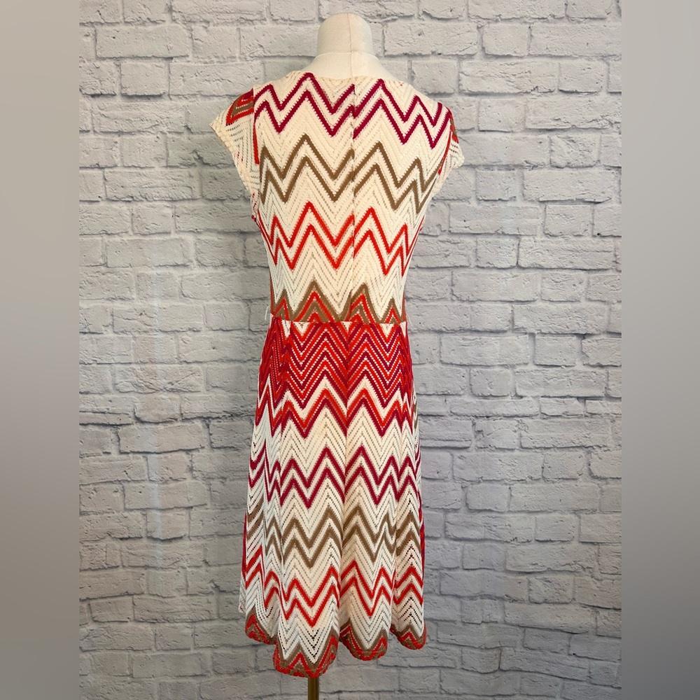 Sharagano Crochet Midi Dress Chevron Red Cream Italy Coastal Travel Vacay Boho - Picture 12 of 15
